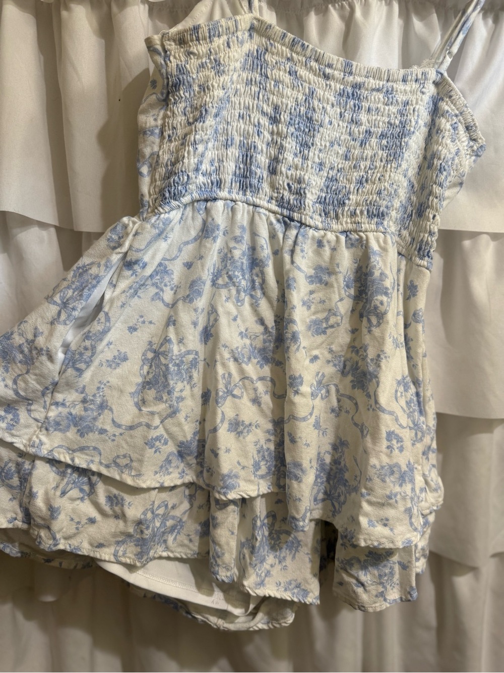 Altar'd State White and Light Blue Bow-Front romper - Picture 7 of 11